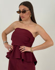 Cordset BLANCA - Completo composto da top a fascia con rouche finale e pantalone palazzo