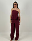 Cordset BLANCA - Completo composto da top a fascia con rouche finale e pantalone palazzo