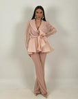 Tailleur MARYS - Tailleur sartoriale giacca in organza con cintura fascia larga nel punto vita e pantalone a zampa - top quality