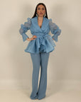 Tailleur MARYS - Tailleur sartoriale giacca in organza con cintura fascia larga nel punto vita e pantalone a zampa - top quality