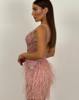 Abito DALIDA - Abito corto con piume e Swarovski