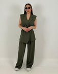 Saldo tailleur composto da gilet e pantalone Marrone