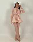 Tailleur MARYS - Tailleur sartoriale giacca in organza con cintura fascia larga nel punto vita e pantalone a zampa - top quality
