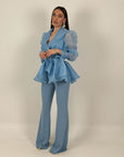 Tailleur MARYS - Tailleur sartoriale giacca in organza con cintura fascia larga nel punto vita e pantalone a zampa - top quality