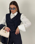 Tailleur Swami - Tailleur sartoriale tre pezzi top giacca e pantalone gessato