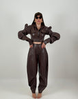 SALDO Cordset EMY - Completo giacca corta e pantalone in ecopelle