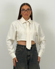 Camicia corta MARTY fantasia gessata con cravatta