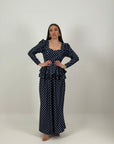 Cordset ESTERINA - Completo gonna e blusa con rouche finale fantasia a pois