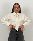 Camicia corta MARTY fantasia gessata con cravatta