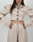 SALDO Cordset EMY - Completo giacca corta e pantalone in ecopelle