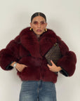 Pelliccia in volpe rossa N66 - Con collo sciallato - Bomber in volpe rossa con inserti in pelle nero