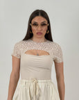 T-shirt ERIKA - Maglia mezza manica con scollo particolare in pizzo