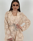 Tailleur CLELIA - COMPLETO tre pezzi giacca con cintura ,top e pantalone in pizzo