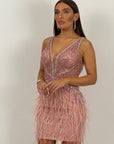 Abito DALIDA - Abito corto con piume e Swarovski