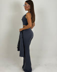 Tailleur VIOLANTE - Tailleur sartoriale 3 pezzi panciotto giacca corta e pantalone effetto guaina a zampa