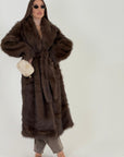 Eco pelliccia pelo lungo modello a cappotto lungo