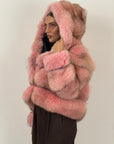 Pelliccia in volpe rosa N57 - bomber in volpe taglio orizzontale con inseriti in pelle