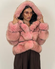 Pelliccia in volpe rosa N57 - bomber in volpe taglio orizzontale con inseriti in pelle