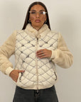 Pelliccia in cachemire N139 - bomber in cachemire con dettagli in Swarovski e maniche e collo in visone crema - limited Edition  - top quality
