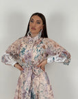 Abito MAESTÀ - abito in chiffon fantasia fiori con inserti in pizzo - collezione chic
