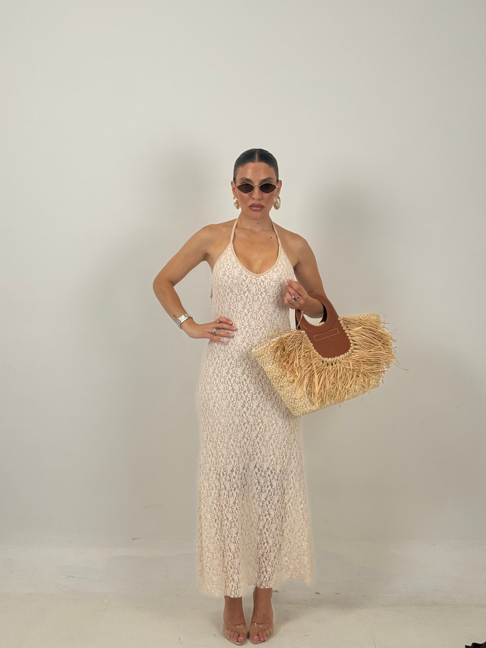 Abito good vibes - abito lungo in pizzo con scollo all americana