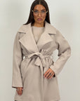 Trench Luna - cappotto corto in panno con collo sciallato e cintura in vita