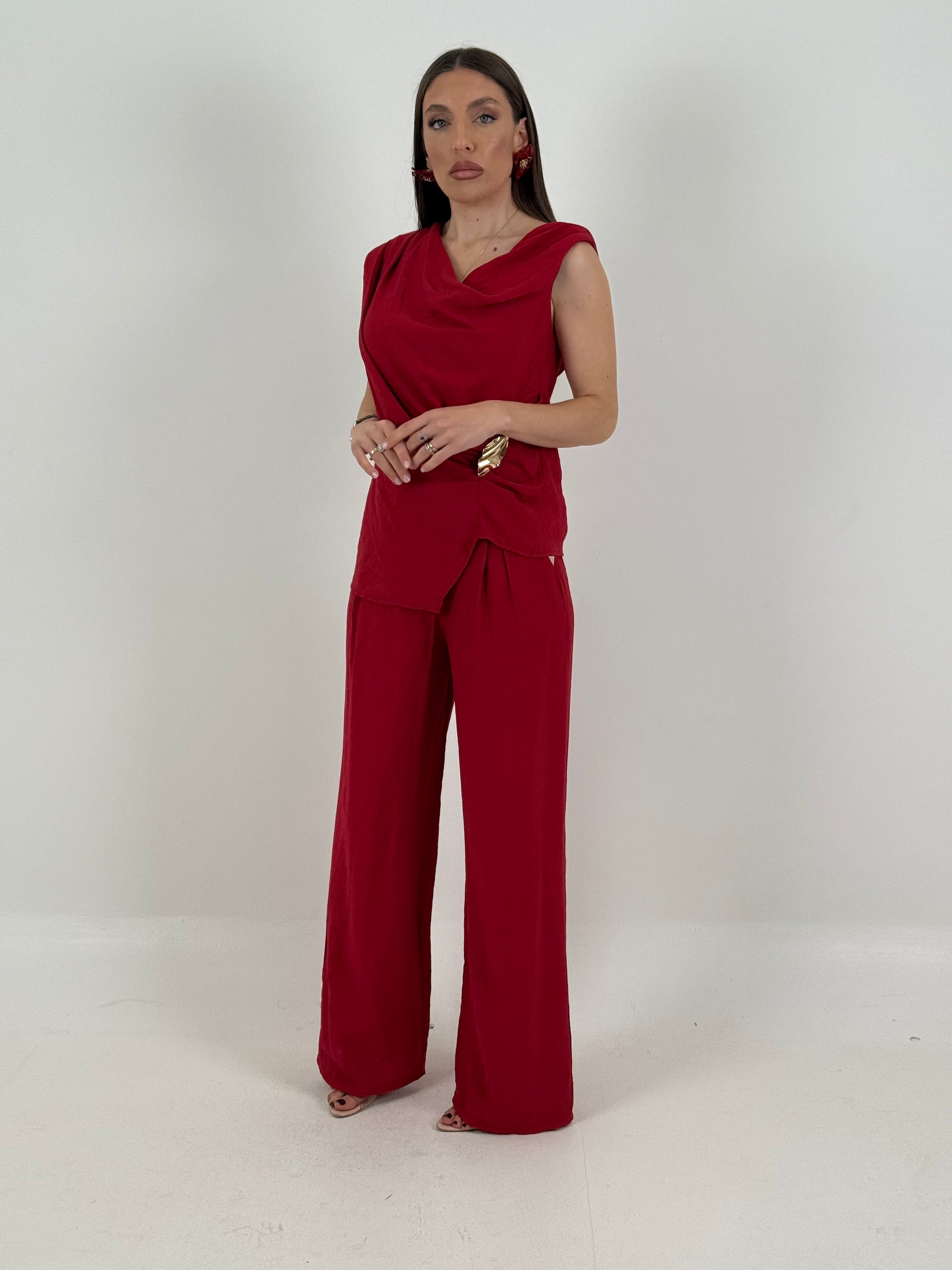 Completo BIANCA - completo top con dettaglio dorato e pantalone palazzo