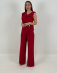 Completo BIANCA - completo top con dettaglio dorato e pantalone palazzo