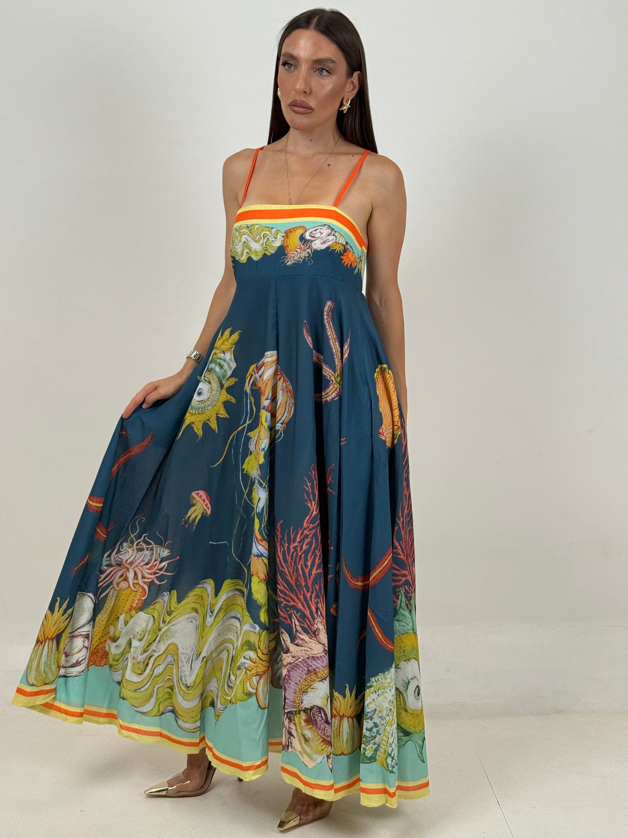 Abito ALTA MAREA - abito fantasia marina con conchiglie e coralli - collezione chic