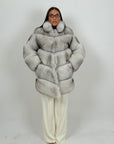 Pelliccia n103- cappotto in volpe della Groenlandia- volpe bianca con punte leggermente più scure - fascia larga - pelle unica - Limited Edition
