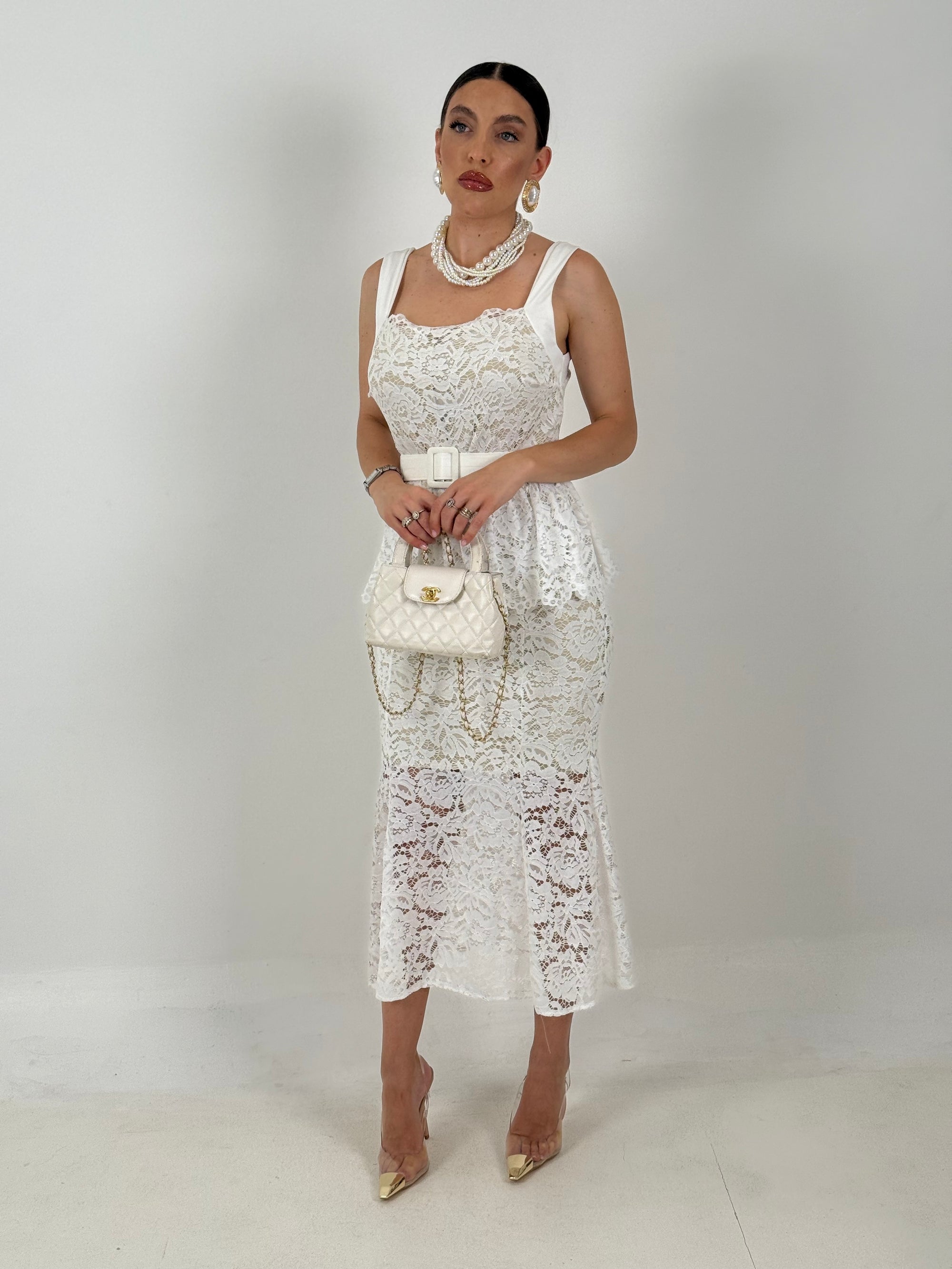 Abito YAREN - abito longuette in pizzo con balza nel punto vita e cintura rimovibile - abito in pizzo Limited Edition