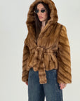 Pelliccia in visone miele - taglio obliquo
