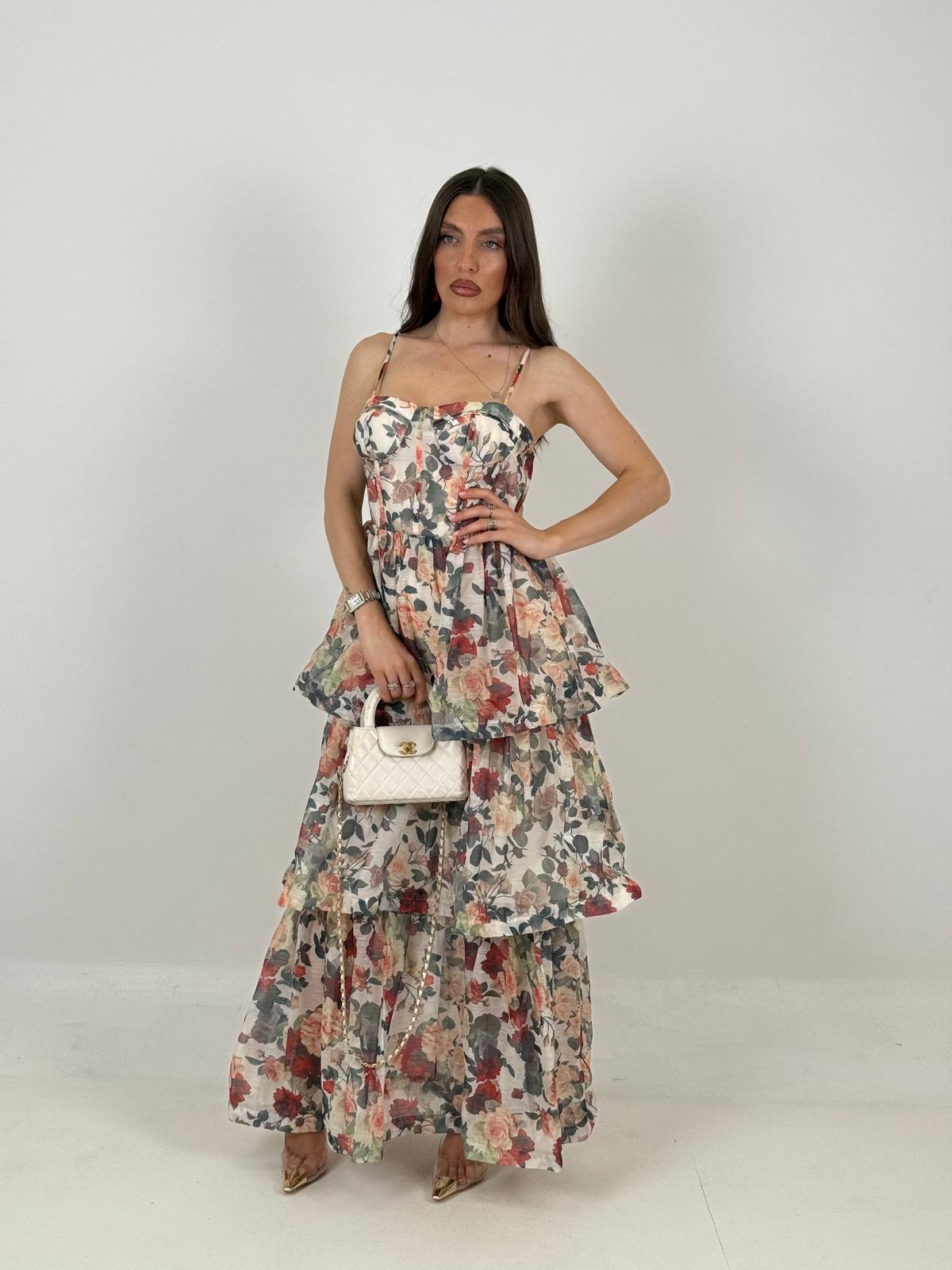 Abito LUCIA - abito lungo con balze sulla gonna fantasia a fiori COLLEZIONE CHIC