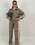 Tuta, new leopardo - completo composto da felpa con zip e pantalone palazzo con righe laterali