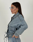 Giacca ITALIA - giacca in jeans con coulisse nel punto vita