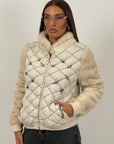 Pelliccia in cachemire N139 - bomber in cachemire con dettagli in Swarovski e maniche e collo in visone crema - limited Edition  - top quality