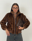 Pelliccia in visone demi buff N70 - bomber in visone con polsini tinta su tinta e collo a pistagna