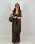 SALDO Cordset HANDE - Completo gilet lungo e pantalone gessato