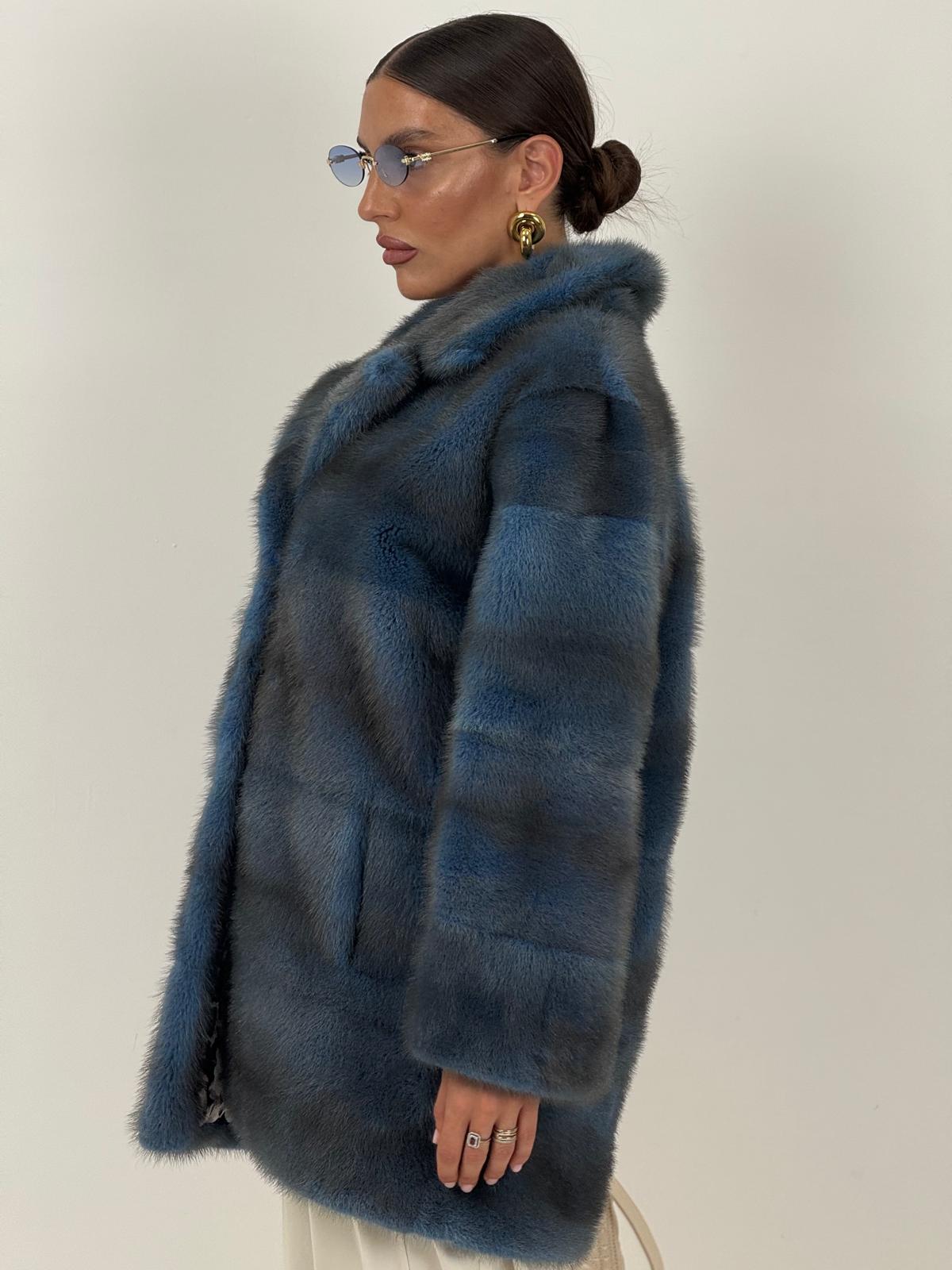 Pelliccia in visone blu N49 - cappotto in visone blu - taglio orizzontale- top quality - NUOVO