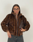 Pelliccia in visone demi buff N70 - bomber in visone con polsini tinta su tinta e collo a pistagna