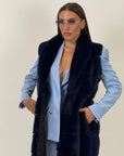 Pelliccia in visone blu N94 - gilet in visone blu, taglio orizzontale - NUOVO