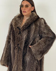 Pelliccia marmotta N39 con collo sciallato e chiusura con fiocchi in pelle
