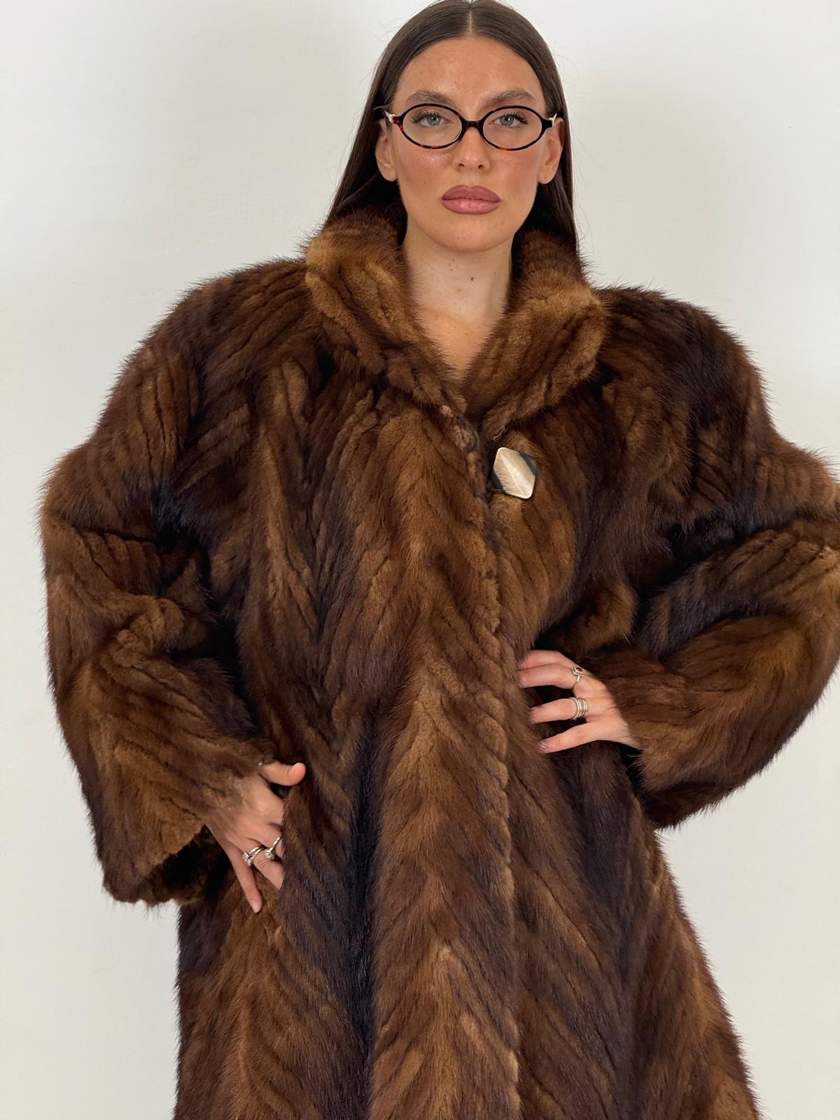 Pelliccia in visone con cottone in osso N42 - cappotto lungo in visone colorazione dami buff