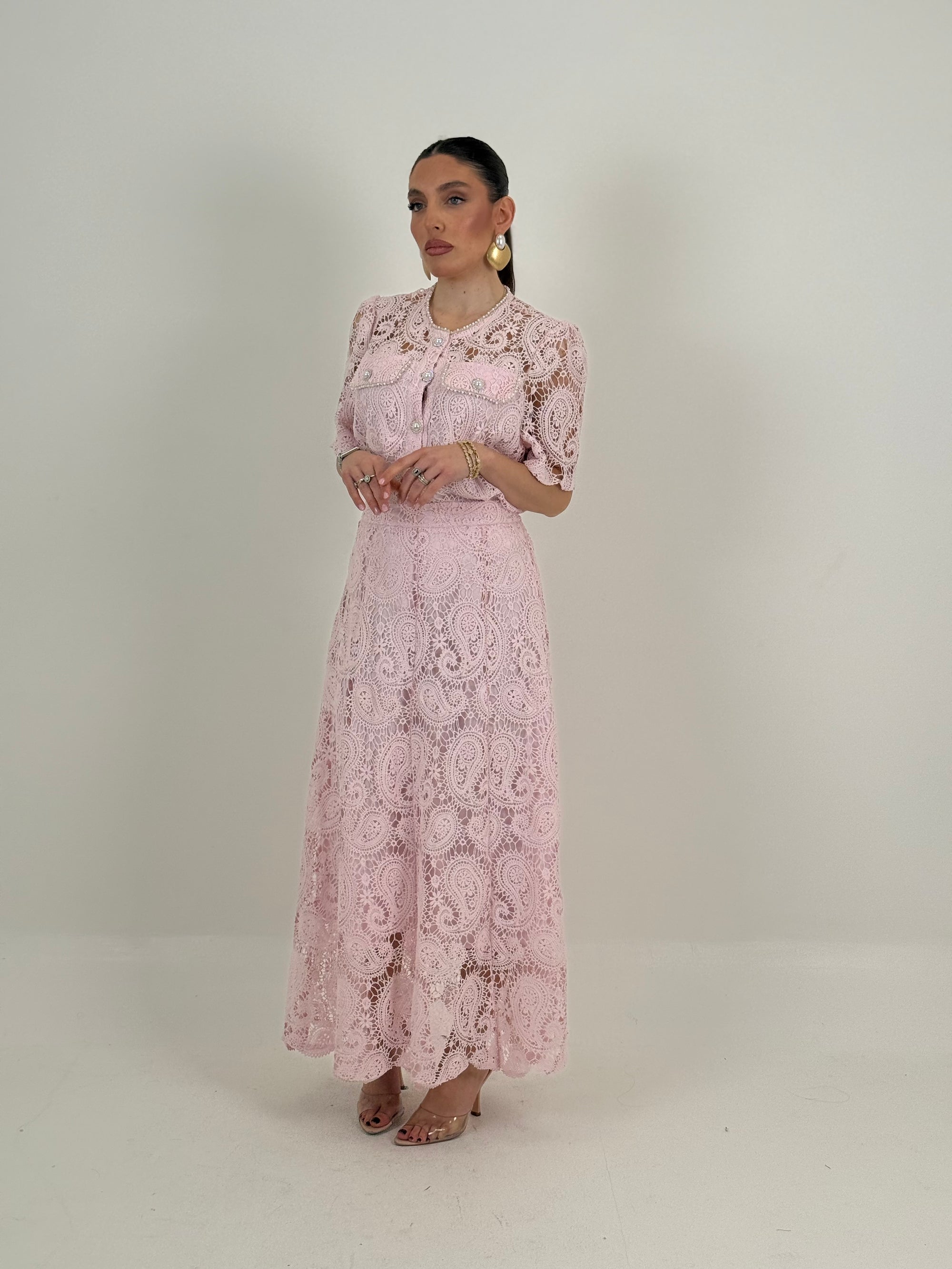 Completo FIORETTA - completo in pizzo composto da camicia e gonna lunga - collezione chic