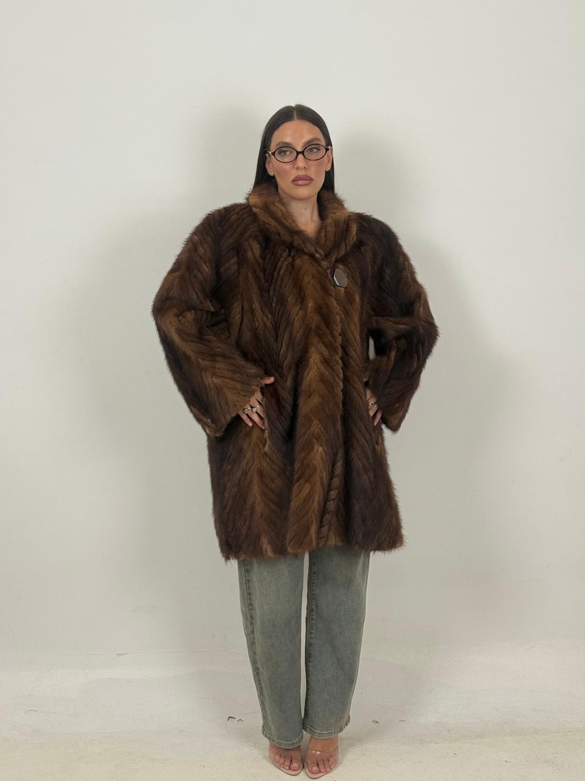 Pelliccia in visone con cottone in osso N42 - cappotto lungo in visone colorazione dami buff