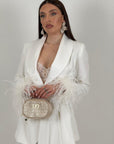 Tailleur WEDDING - Completo giacca con cintura e piume e pantalone palazzo