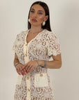 Abito ERMANN - abito longuette in pizzo crema con bottoni gioiello - collezione chic