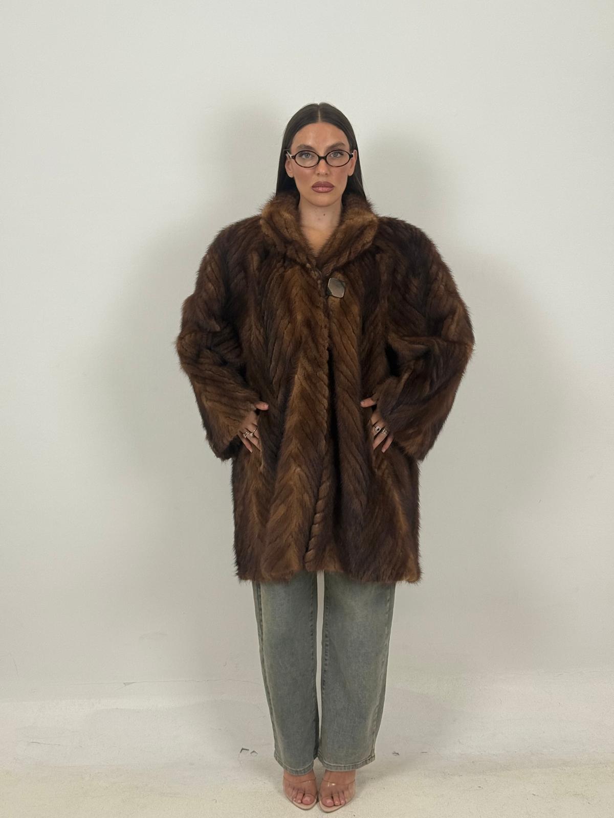 Pelliccia in visone con cottone in osso N42 - cappotto lungo in visone colorazione dami buff
