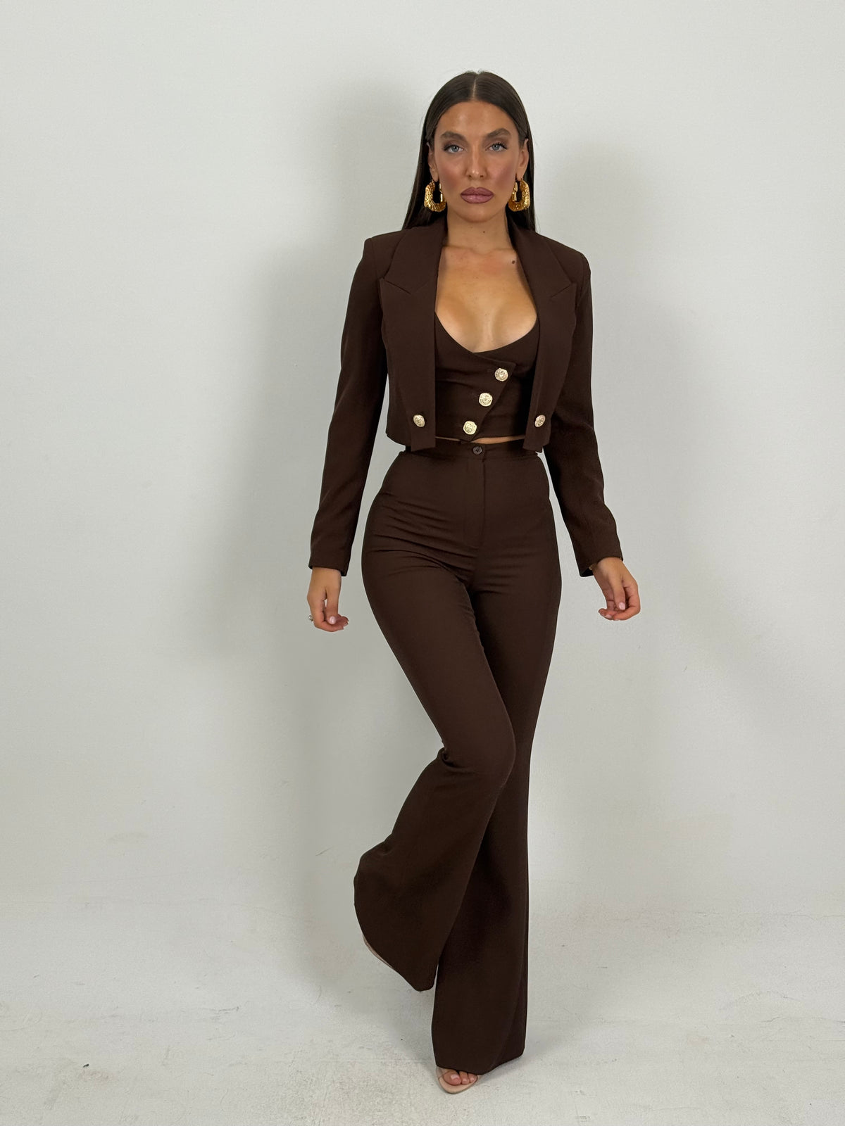 SALDO Tailleur VIOLANTE - Tailleur sartoriale 3 pezzi panciotto giacca corta e pantalone effetto guaina a zampa