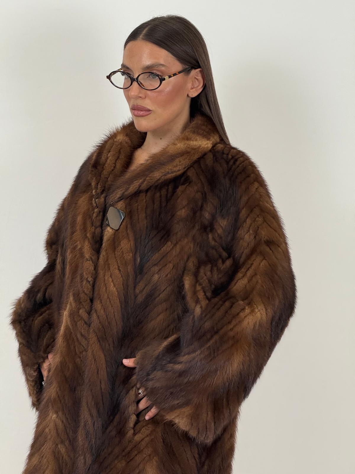 Pelliccia in visone con cottone in osso N42 - cappotto lungo in visone colorazione dami buff
